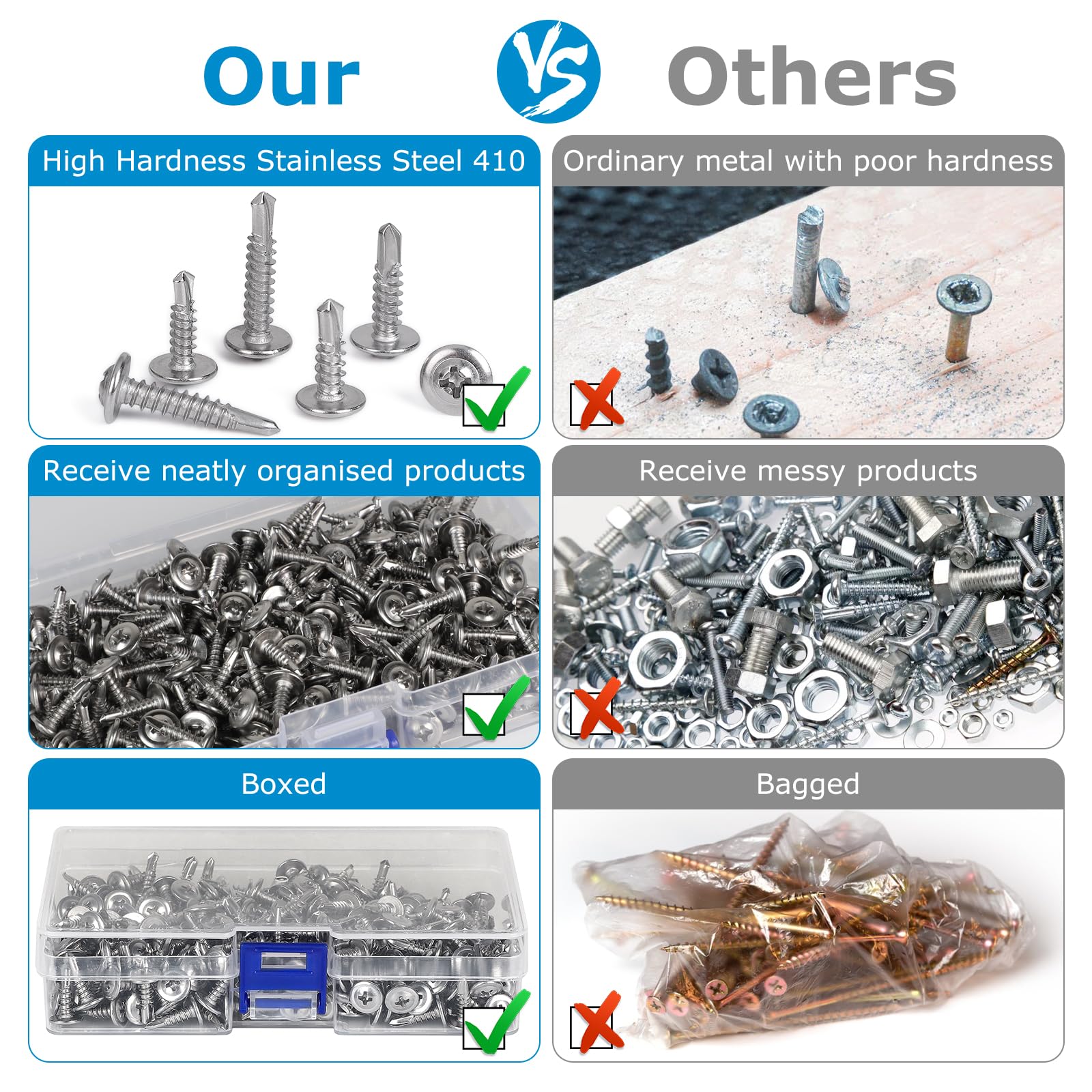 300 Viti Autofilettanti M4.2x16mm - Acciaio Inox 410, Per Lamiere, Esagonali - Foto 8