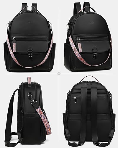 Miniatura 9 de FADEON Mochila de cuero para laptop para mujer, mochilas de computadora de poliuretano, mochila de viaje de diseñador con compartimento para laptop,