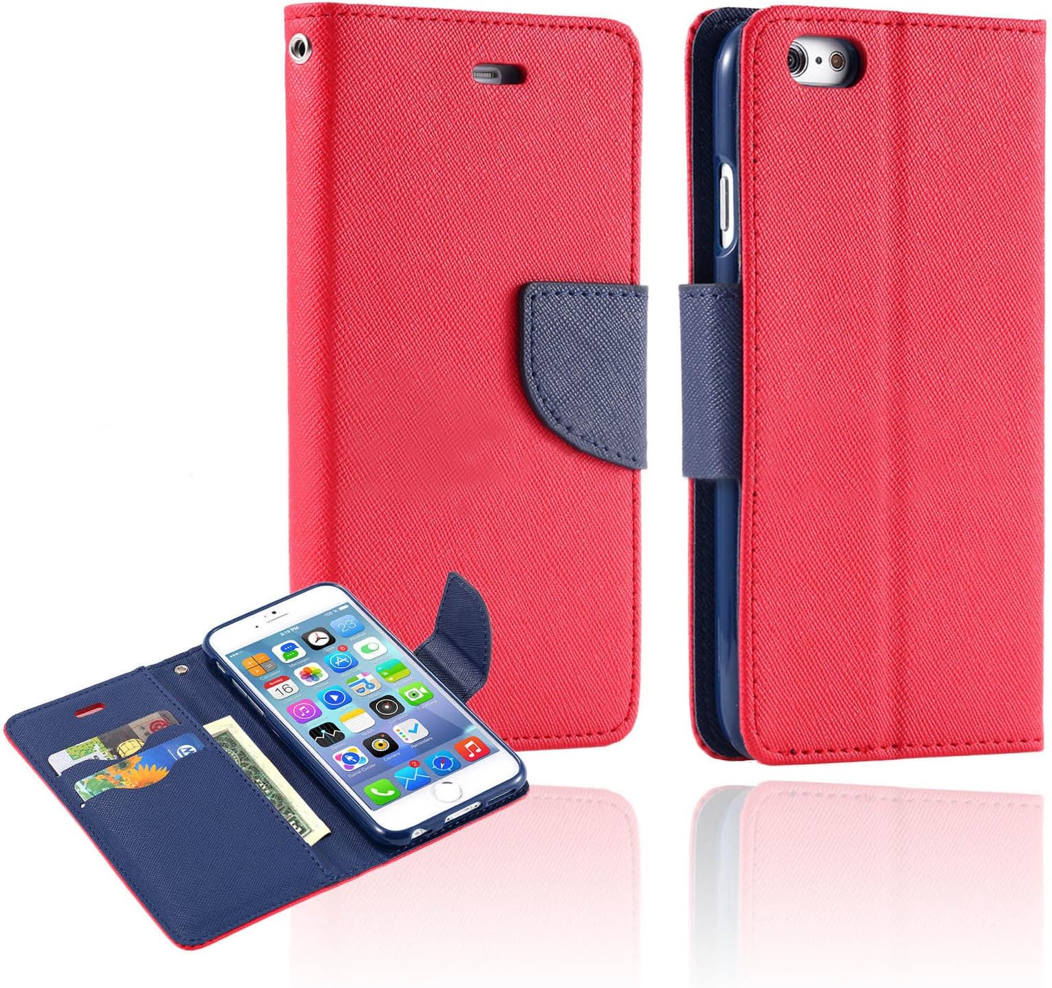 Celace(TM) Wallet Carrying Flip Case with Card Slots & Stand for iPhone 6 Plus [5.5 inch] (Red)