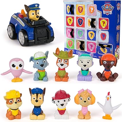 Paw Patrol Rewards Box Gift Pack, 8 Mini Figures, 2 Animal Figures, 4 Sticker Sheets & 1 Pup Squad Racer, Kids Toys for Boys & Girls Ages 3 and Up