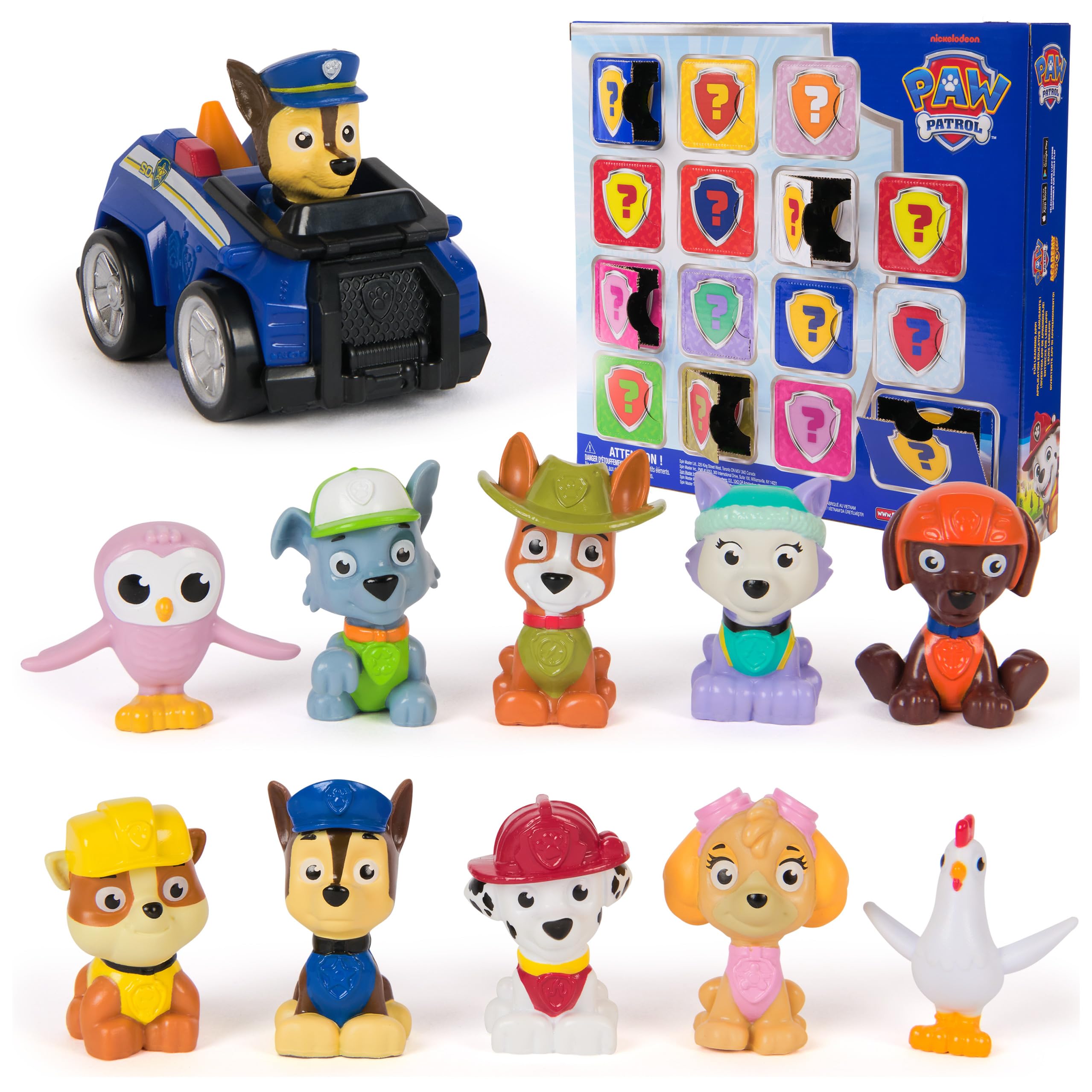 Paw Patrol Rewards Box Gift Pack, 8 Mini Figures, 2 Animal Figures, 4 Sticker Sheets & 1 Pup Squad Racer, Kids Toys for Boys & Girls Ages 3 and Up