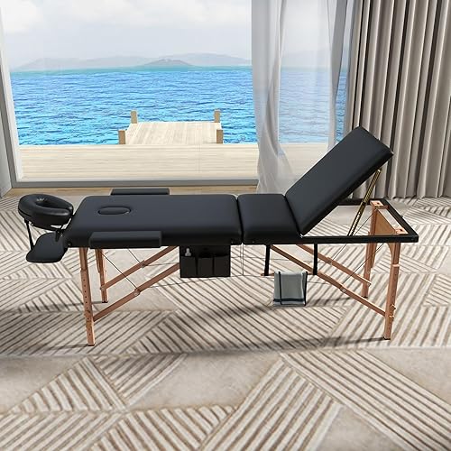 Miniatura 5 de ABET Mesa de masaje, cama portátil de 3 pliegues para extensiones de pestañas, altura ajustable, ligera, profesional, spa, salón de belleza, mesa de