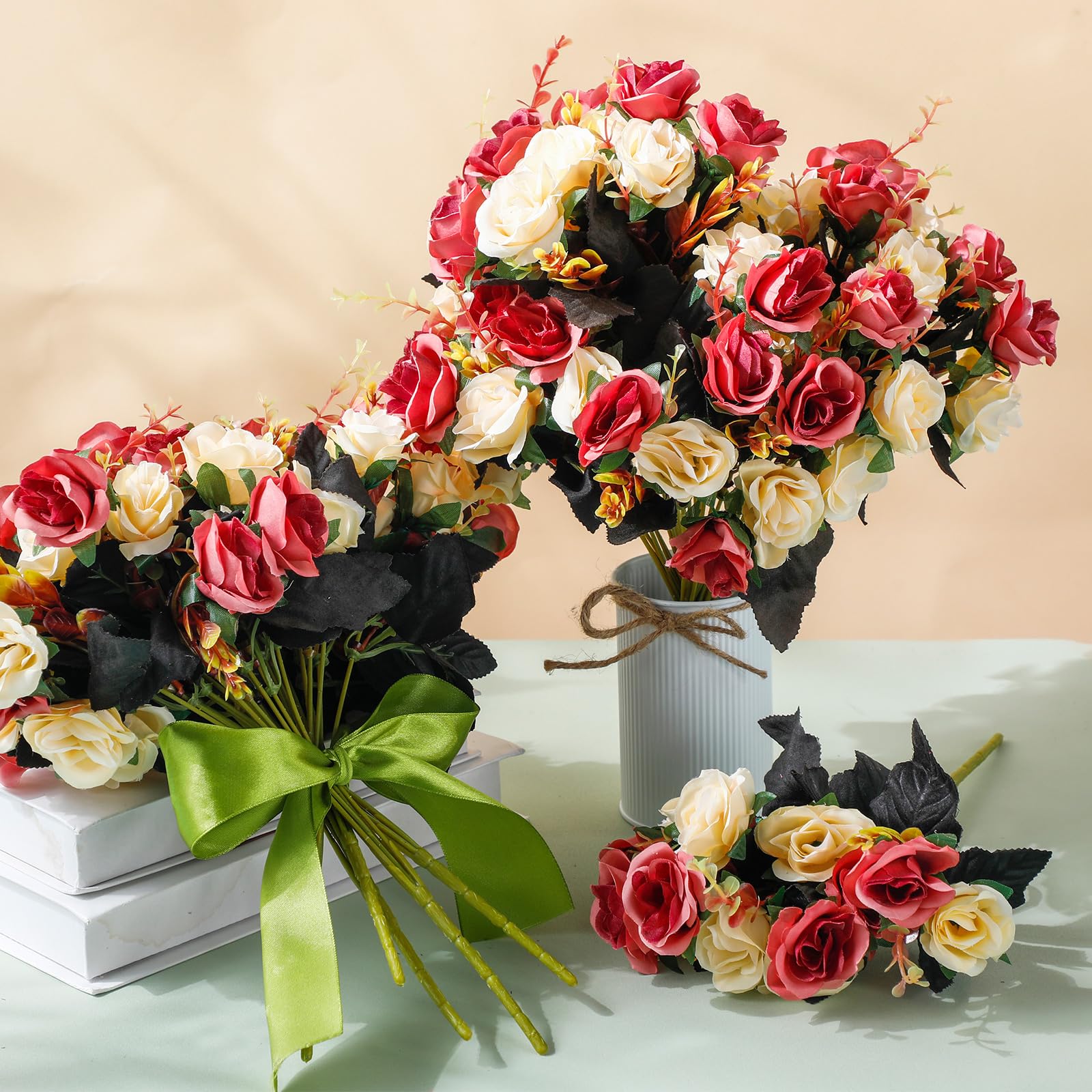12 Bunches Artificial Silk Roses - Dark Blue, 13 Inches Tall, Boho Wedding Centerpiece