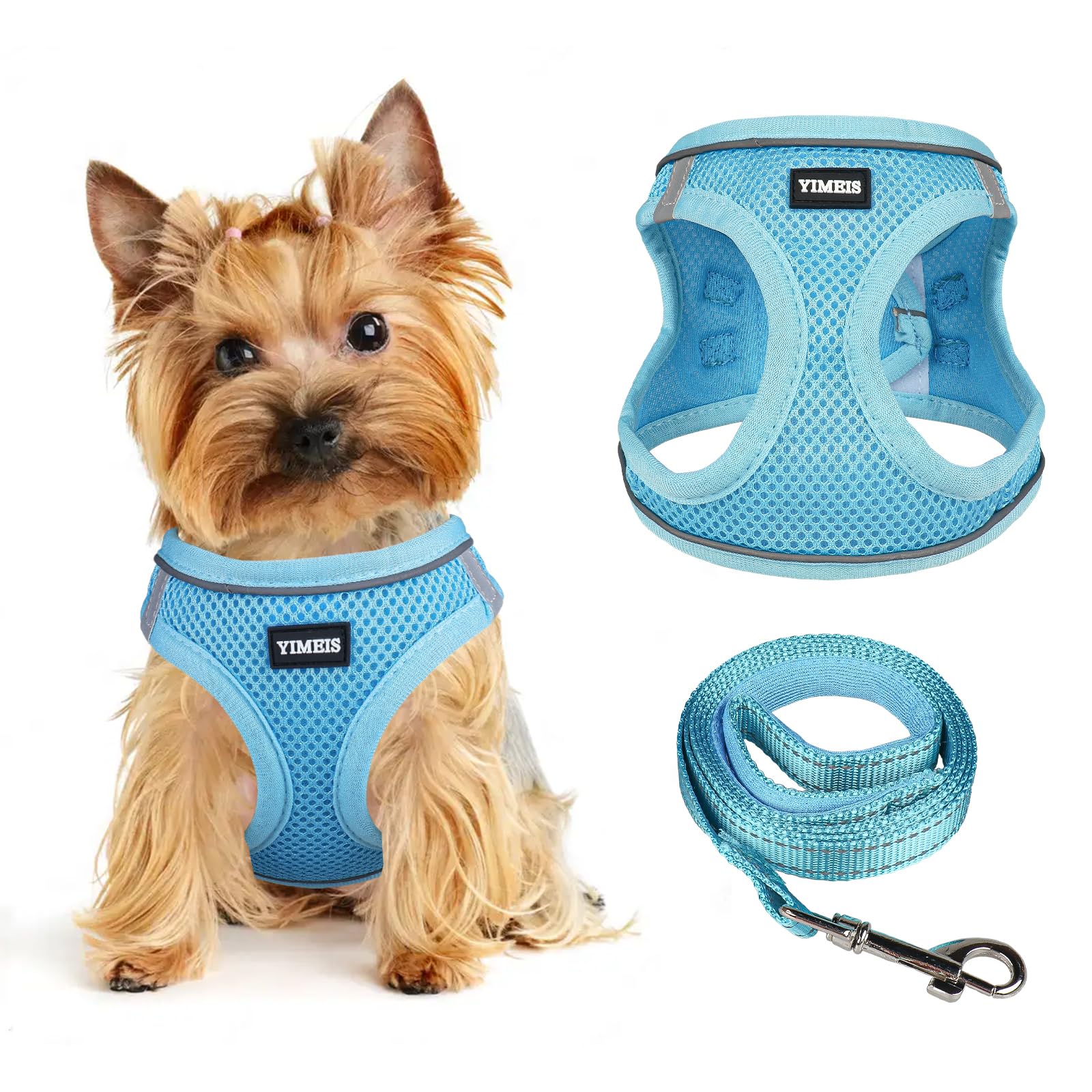 Dog Harness for Small Dogs and Leash Set, Honeycomb Grid, Reflective Lightweight Harness & Anti-Twist Pet Lead Multi Color, Size: XS-S-M. (S, Sky Blue) โ image 1