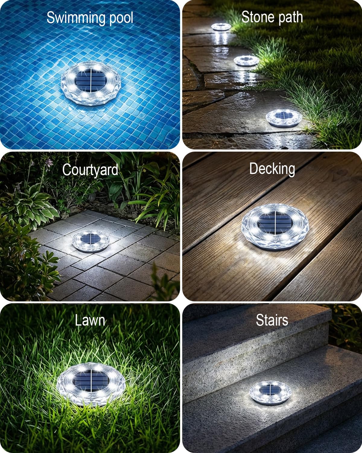 10 Pack Solar Lights Outdoor Garden, 8 LEDs Solar Ground Lights, IP65 Waterproof Outdoor Landscape Lamp, Solar Powered Pathway Lights for Patio Yard Driveway Walkway - Cold White — view 7