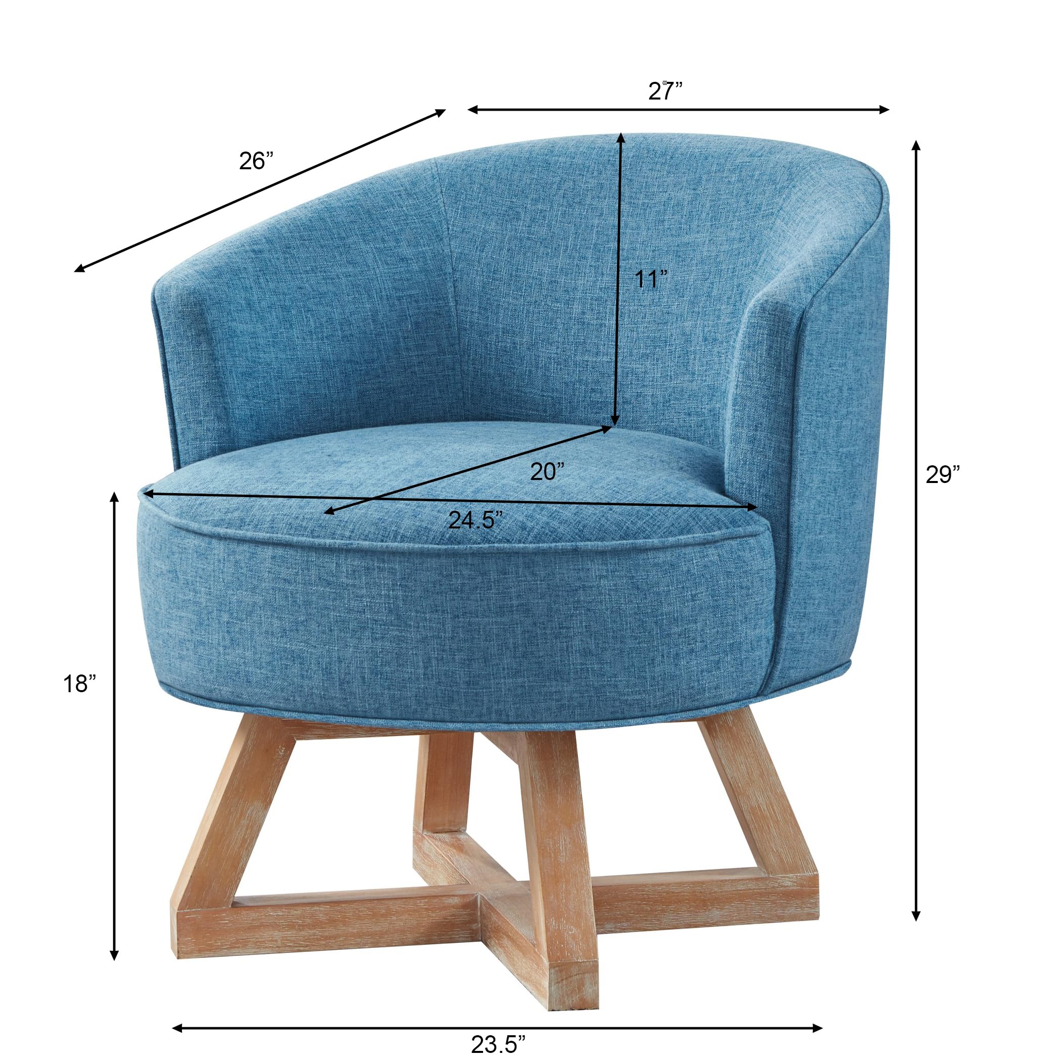 Condition photo showing As Is for 360°freely swivel chair,swivel chair with cross-shaped wooden base,lounge chair with solid wood legs, classic linen fabric for living room, bedroom, office, dresser,light blue