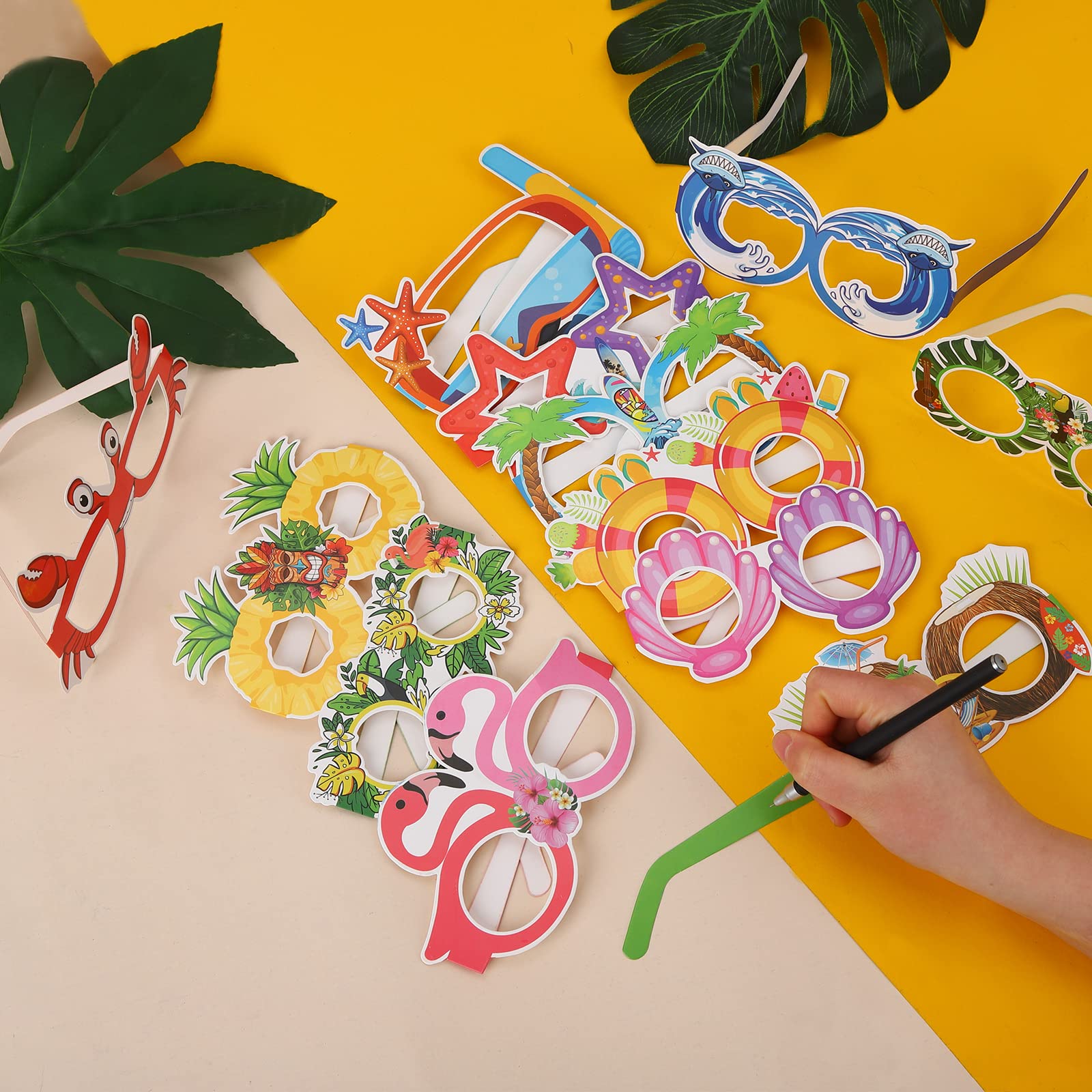Gukasxi 12 Pieces Hawaiian Funny Eyeglasses, Fancy Paper Beach