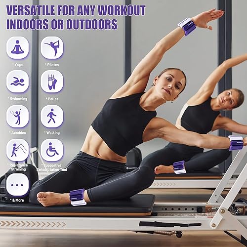 Miniatura 6 de Pesas ajustables para tobillo y muñeca para mujeres y hombres, juego de 2 (1 libra2 libras cada uno), brazaletes de silicona con peso para brazos,