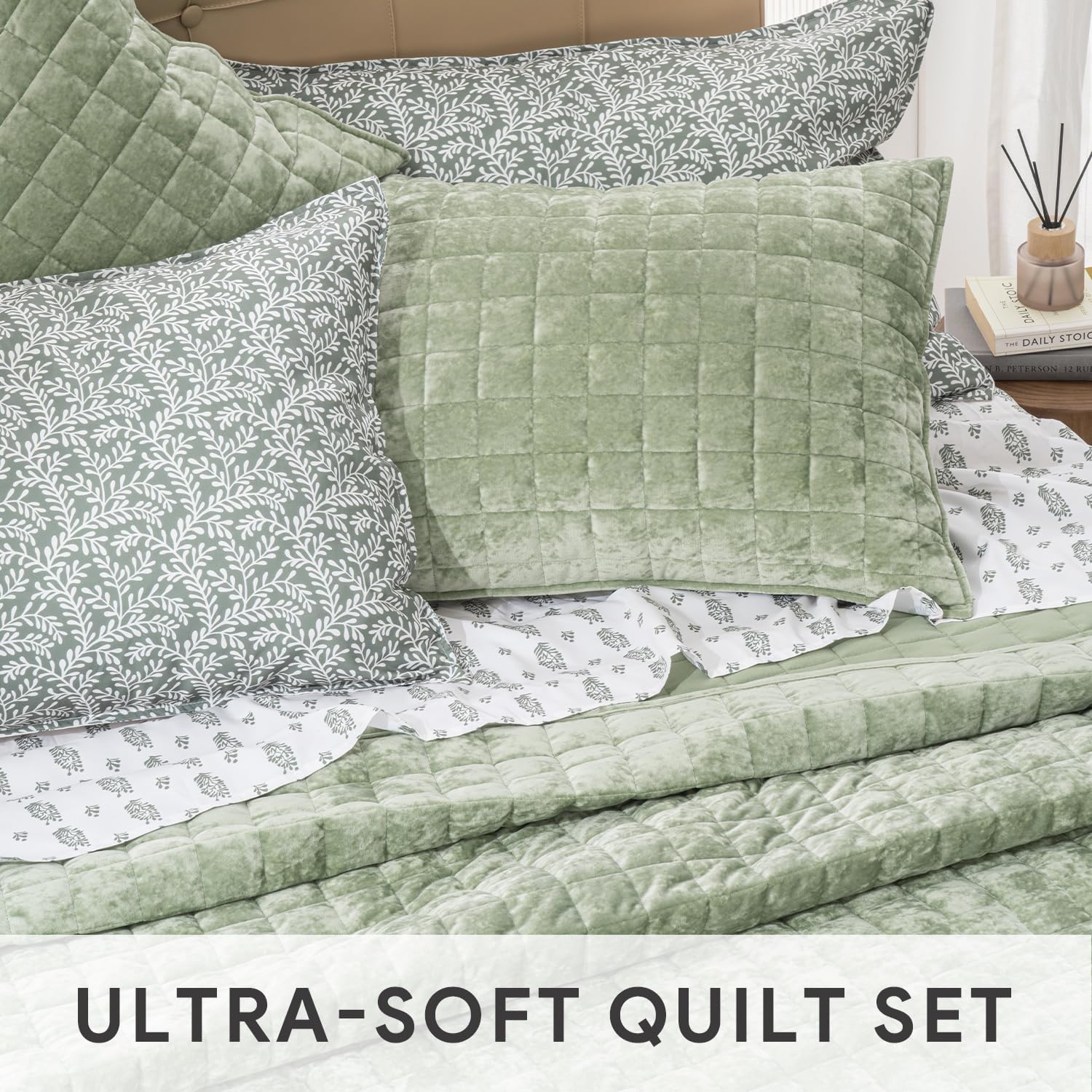 RECYCO Luxury Velvet Quilt King Size, Ultra Soft Velvet Bedding Sets
