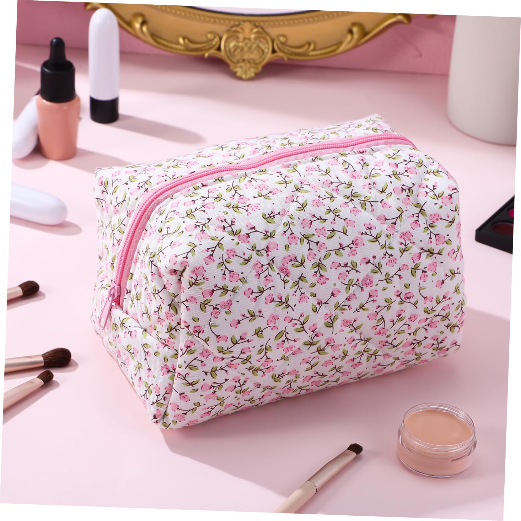 4pezzi Borsa Cosmetici Portatile Con Zip Organizer Elegante Motivi Floreali Per Viaggi e Ritocchi Astuccio Makeup Leggero e Compatto Per Donne e Ragazze