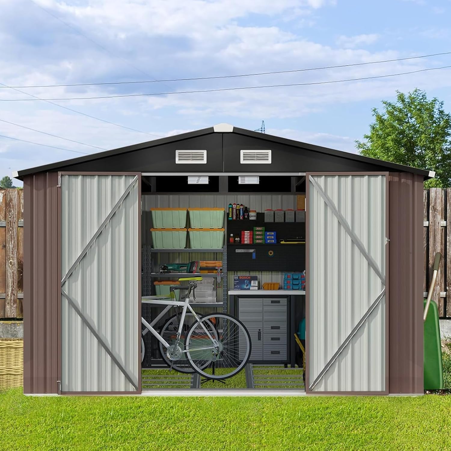 Amazon.com : Aoxun 9.4x7.3x6.5 FT Outdoor Metal Storage Shed with