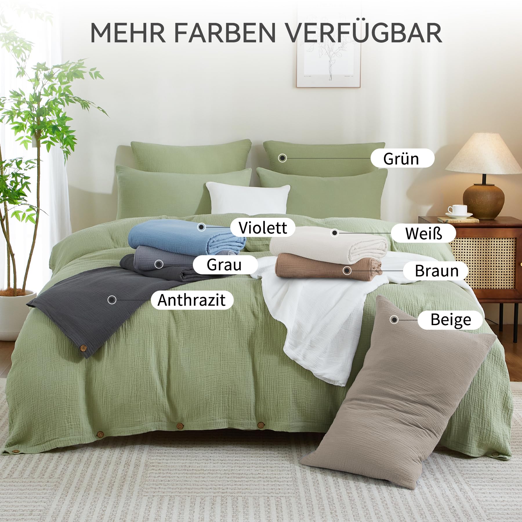 Bailix Premium Musselin Bettwäsche Sets 155x220 3 teilig 100% Baumwolle atmungsaktiv & bügelfrei Bettbezüge 155x220cm + 2er Kissenbezüge 80x80cm Oeko-Tex Bettwäsche-Sets mit Knöpfe Weiß