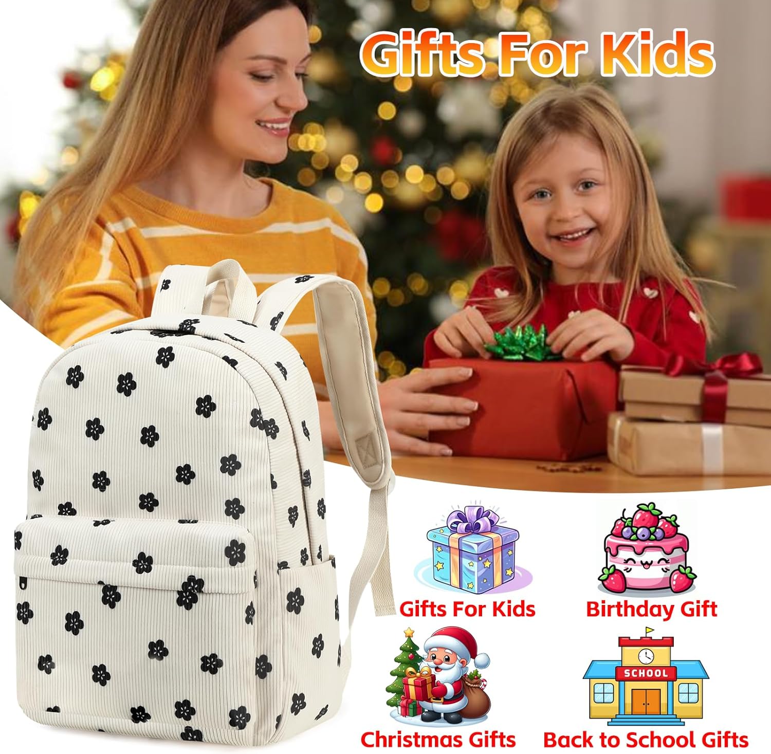 School Backpack for Girls Laptop Backpack for Teen Women Preschool Kindergarten Elementary Kids Bookbags Travel Daypack with Lunch Bag and Pencil Case (Corduroy Floral) - Image 6