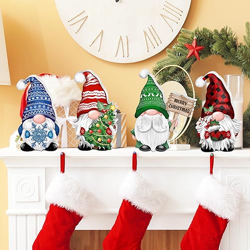 Miniatura 6 de JOPHMO Centros de mesa de cascanueces de madera de Navidad, decoraciones de madera de mesa, adornos de bandeja escalonada, 4 piezas para interiores