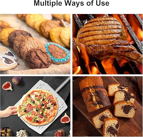 Miniatura 5 de Paleta de pizza perforada de 14 pulgadas de acero inoxidable 304 de grado alimenticio para horno de pizza y parrillas espátula de pizza de grado