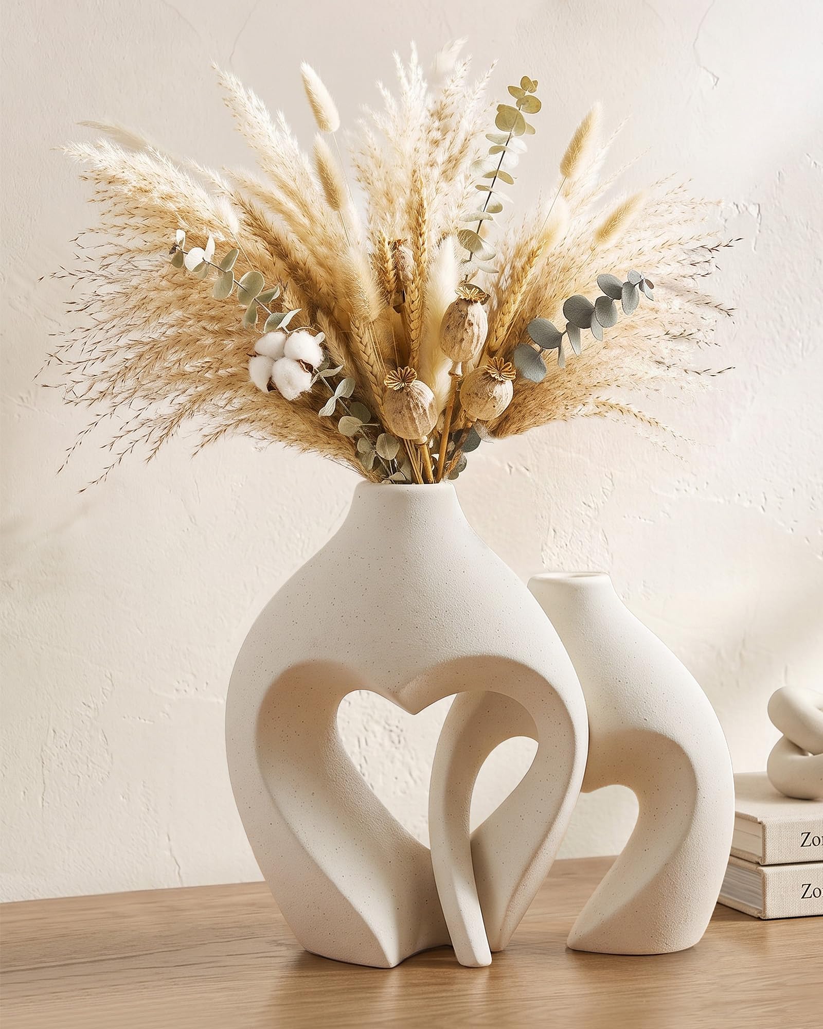 White Heart-Shaped Ceramic Vase Set of 2
