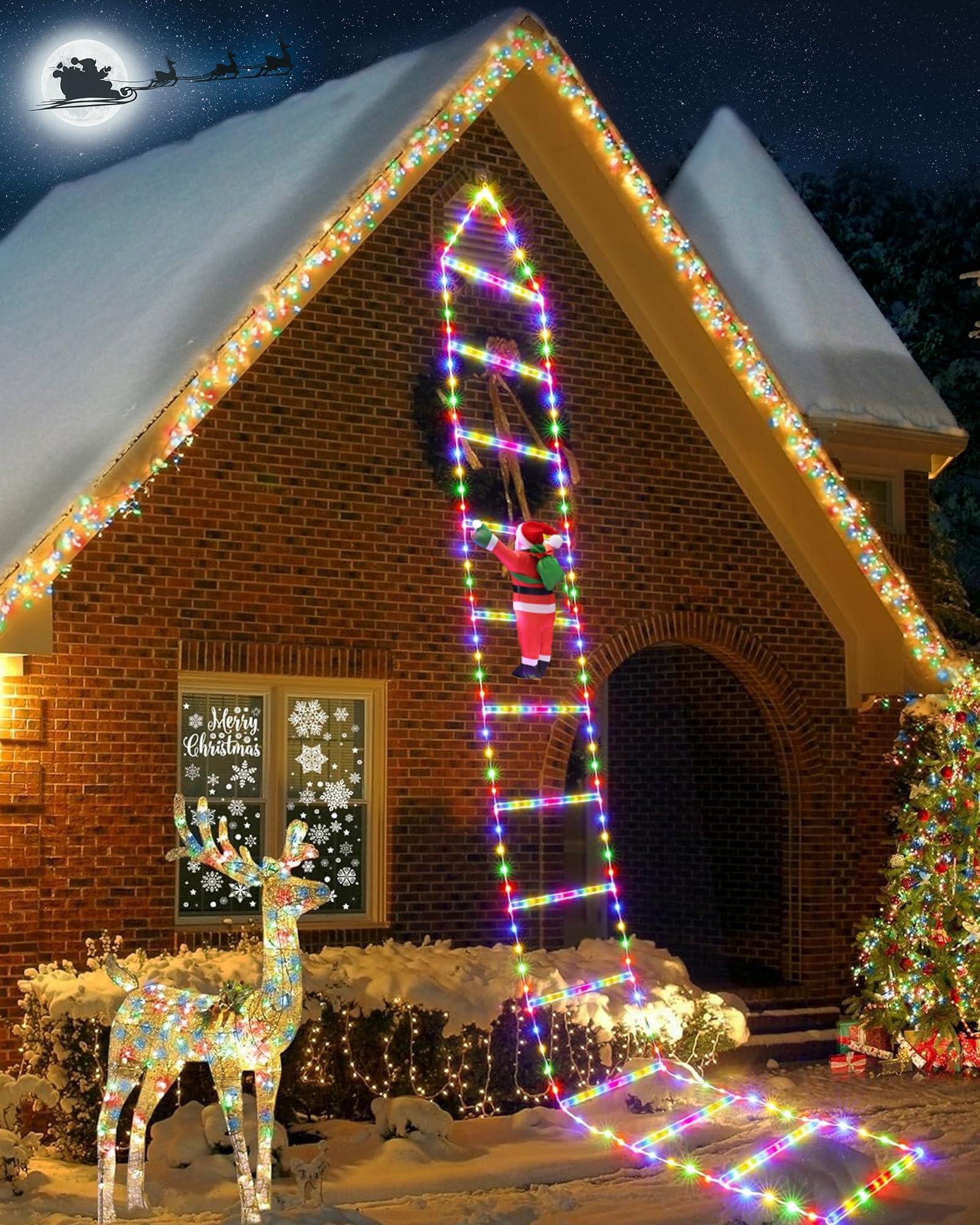 iShabao 3M Guirnalda Luces de Navidad, 310LED Luz de Escalera Navidad con Papá Noel, 8 modos, Función de Memoria, Temporizador, Luz de Navidad Decoración Interior Exterior Balcón(Colores)