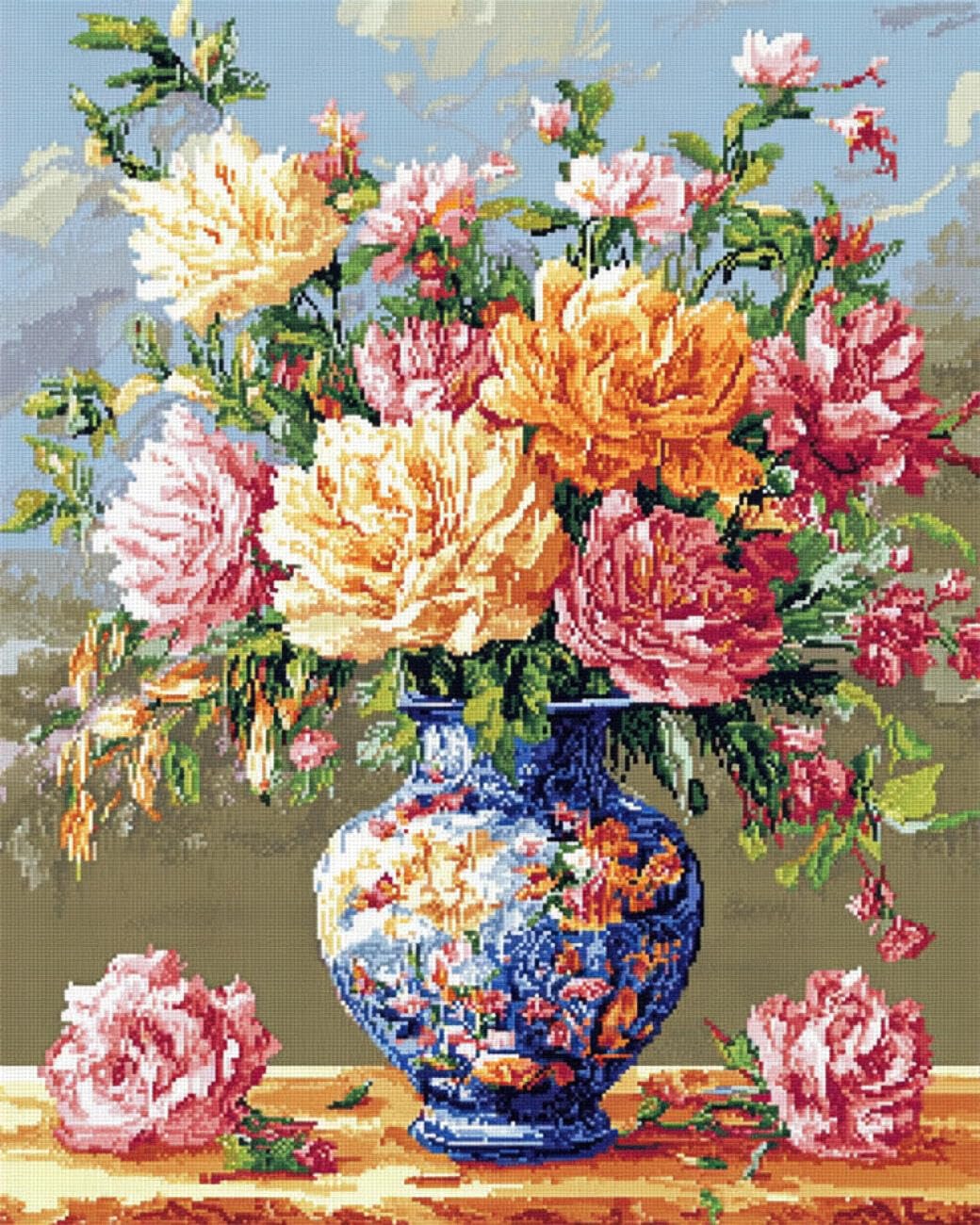 AMBATTERY Flowers DIY Bead Embroidery Kits Colorful Peony Cross Stitch Needlepoint Handcraft Tapestry Kit Beaded Stitching Pattern 3D Embroidery Set 40x50cm