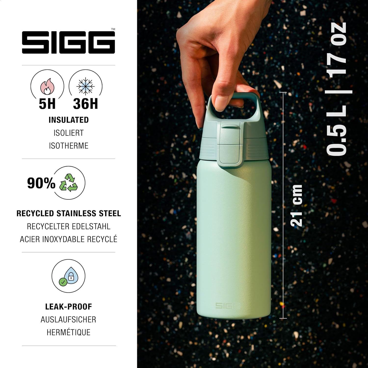 SIGG - Shield Therm- Stainless Steel Insulated Water Bottle - Carbonated Drinks, Leakproof, BPA Free, Recycled, 25, 34Oz