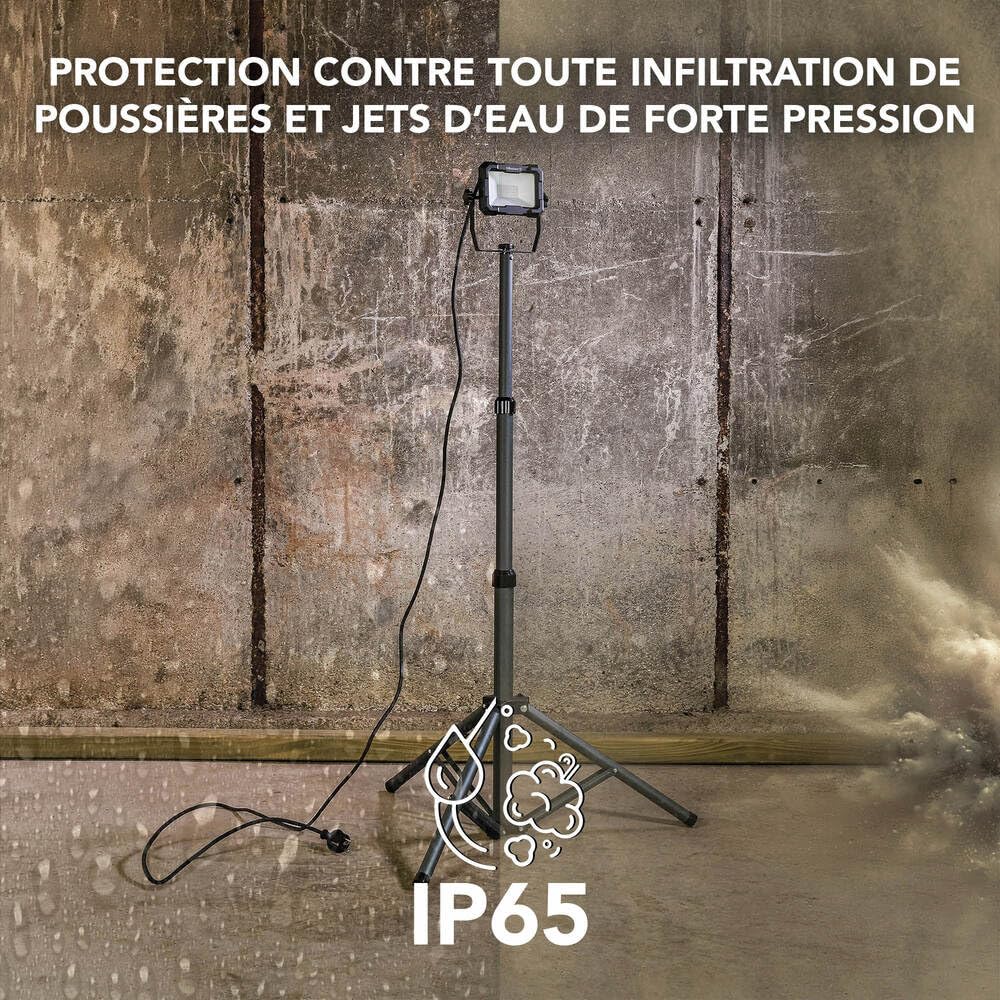 Projecteur LED de chantier filaire sur pied téléscopique 50W, 4600 lumens, IP65, IK07, 4000K, garantie 3 ans - Tibelec