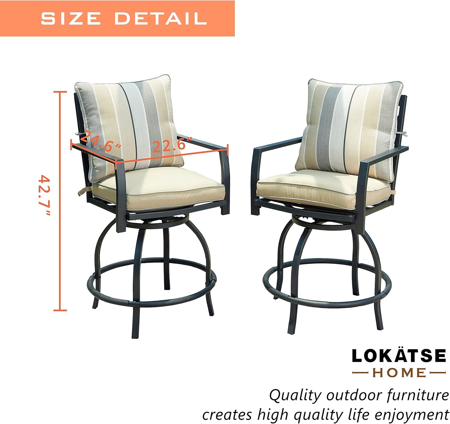 LOKATSE HOME Patio Stools Outdoor Swivel Bar Height Chairs Set of 2, Set, Beige : Patio, Lawn & Garden