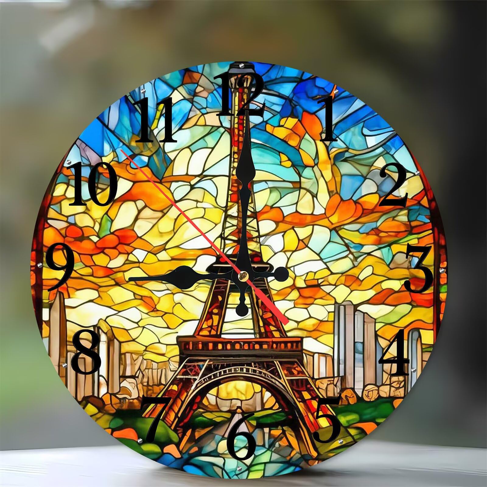 Horloge murale en bois ronde 35 cm Tour Eiffel vintage pour decoration salon et cuisine