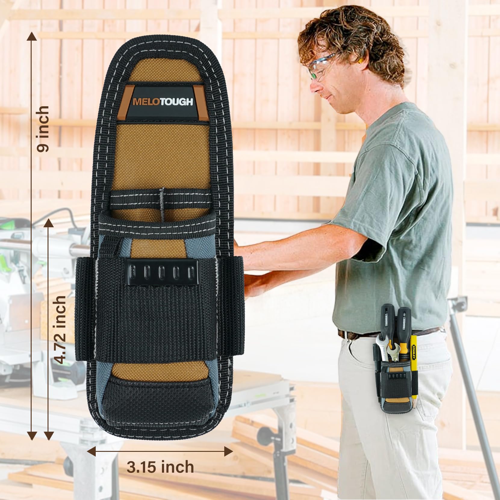MELOTOUGH Heavy Duty Tradesman Pro - Custodia per attrezzi con tasche di varie dimensioni e perizoma con nastro elettrico, porta martelli e accessori per elettricisti
