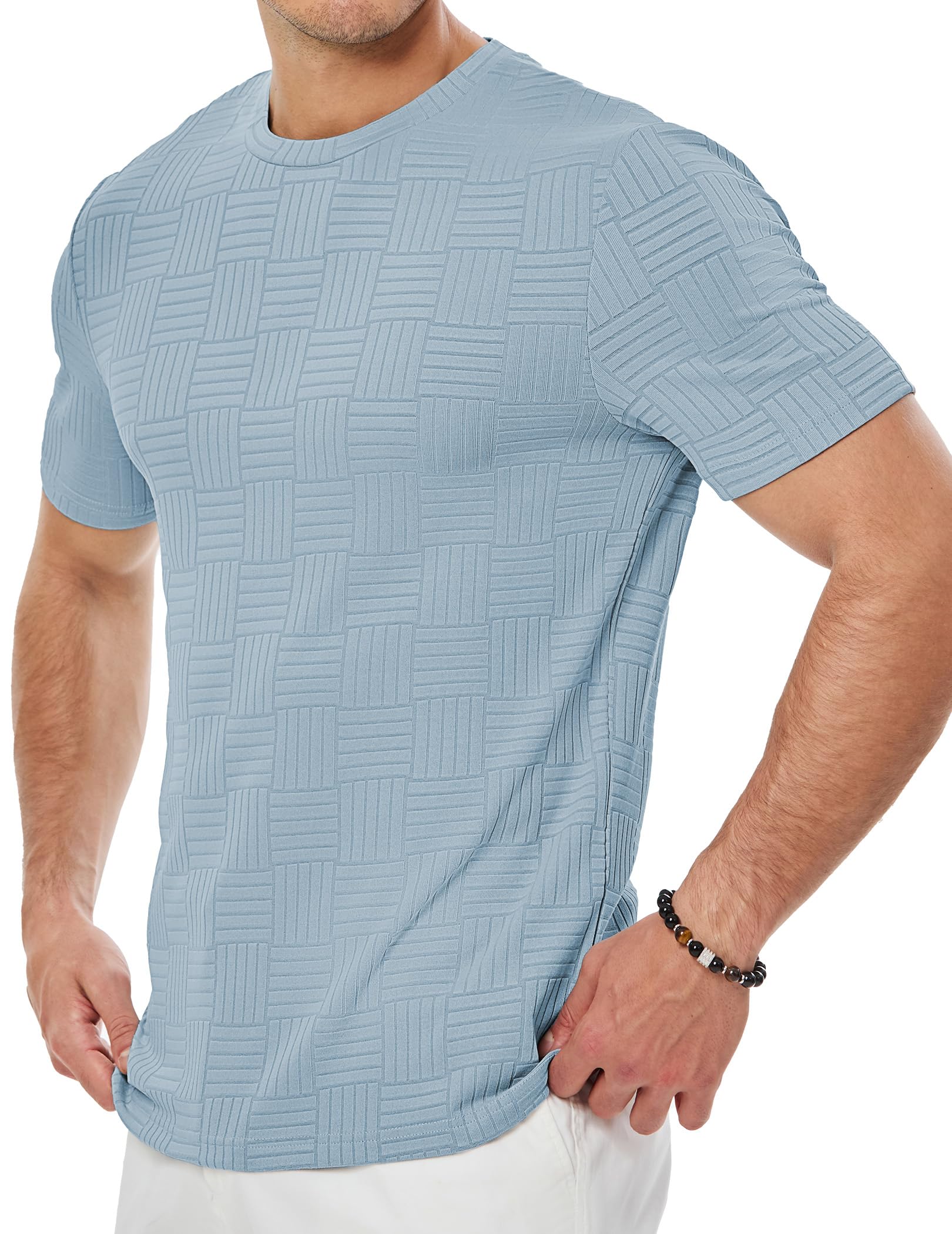 Elegancity T Shirt Herren Kurzarm Basic Sommer Rundhals Textured Muscle Fit T-Shirts für Herren Einfarbig Leicht Sportshirts