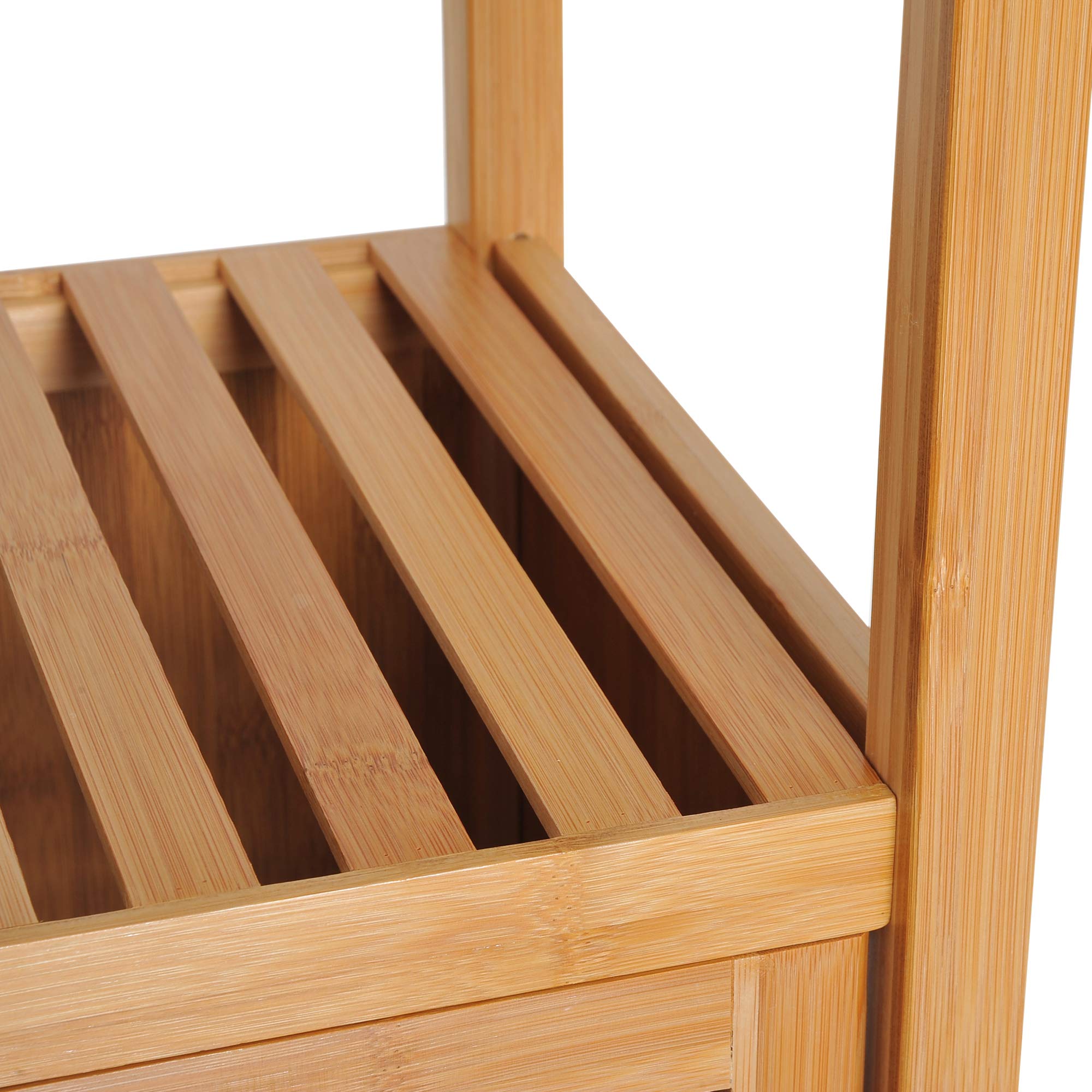 HOMCOM Estantería de Bambú para Baño Armario Alto Librería Organizador 4 Niveles 1 Puerta 36x33x140cm