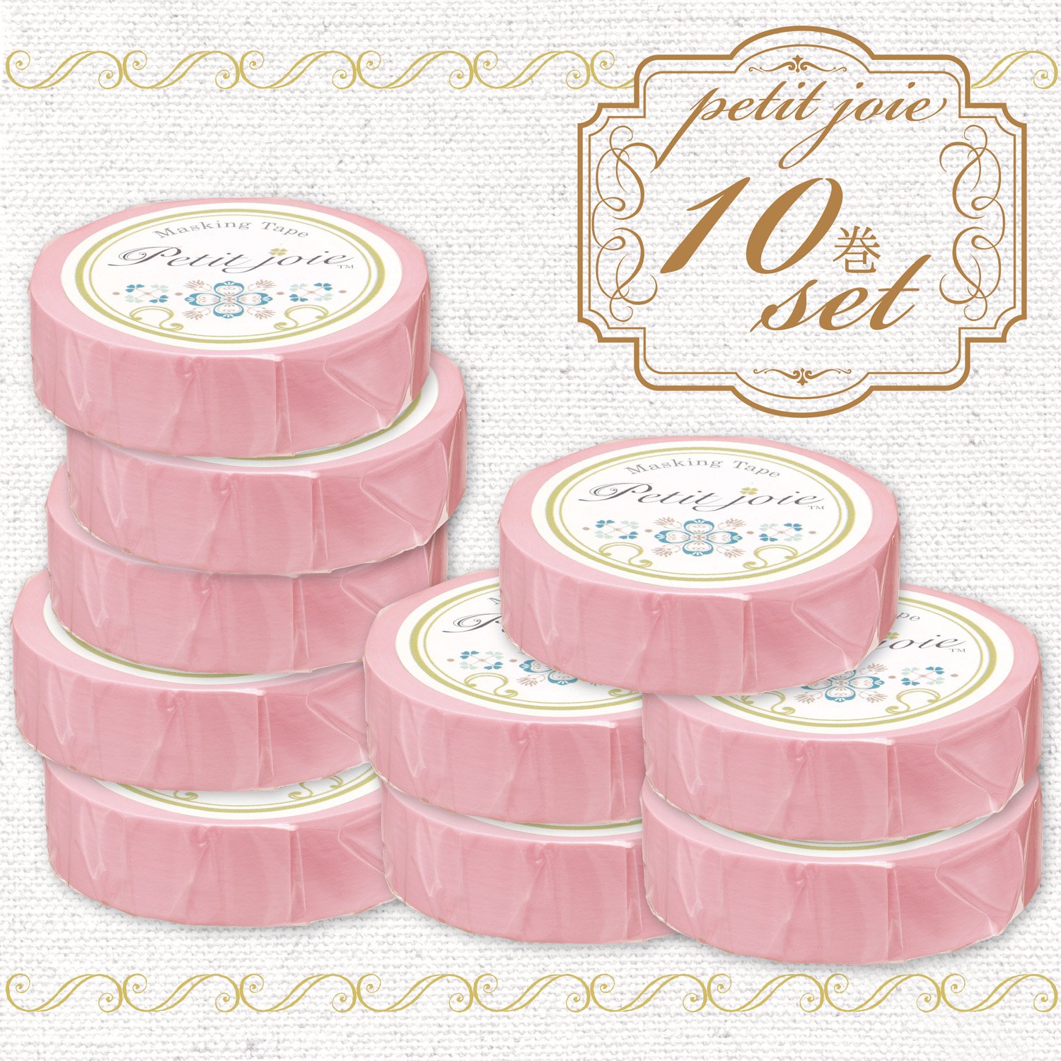 Nichiban Petit JOA Masking Tape, 10 Rolls, PJMT15S056-10P, Pink