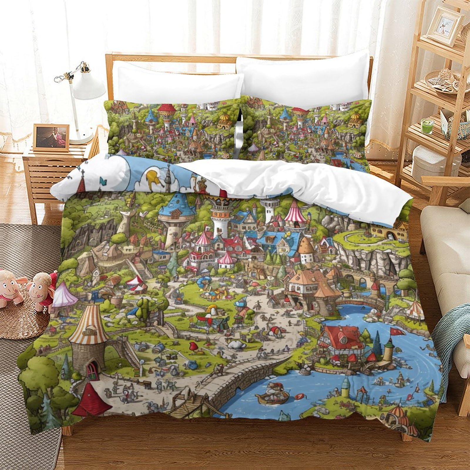 Housse de couette parc d'attractions 200x200 pour chambre d'enfant aventureuse