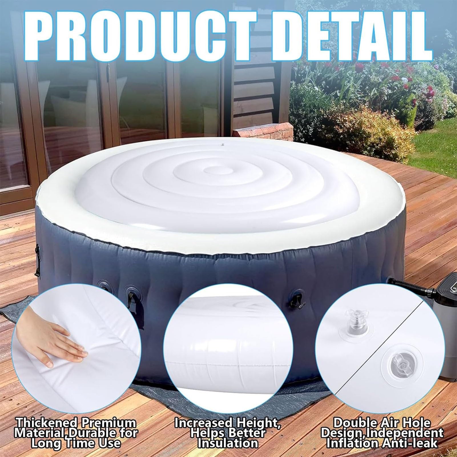 Opblaasbare Hot Tub Cover 57 Geïsoleerde Hot Tub Cover Winddicht & Regenbestendig Ronde Hot Tub Cover met Handgrepen Energiebesparende Spa Covers voor Hot Tub Protector Deksel