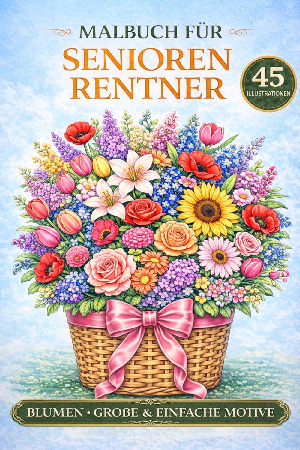 Malbuch für Senioren – Blumen: Große & einfache Motive zum Ausmalen | Entspannendes Malbuch für Erwachsene und Rentner