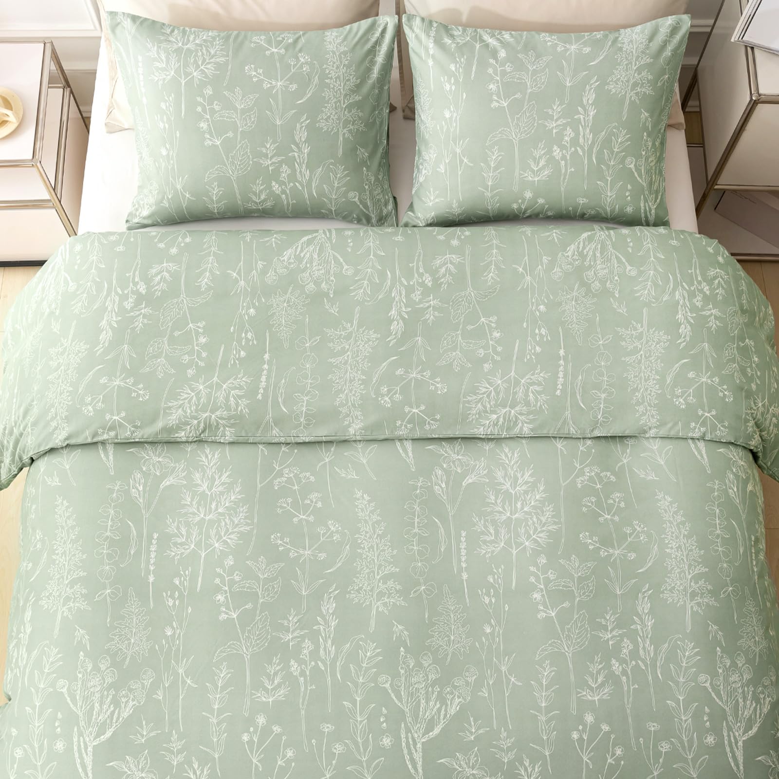 Tokokimo Sage Green Double Duvet Set, Double Bedding Set, Floral Bedding Double Bed Set including 2 Pillowcases - Image 3