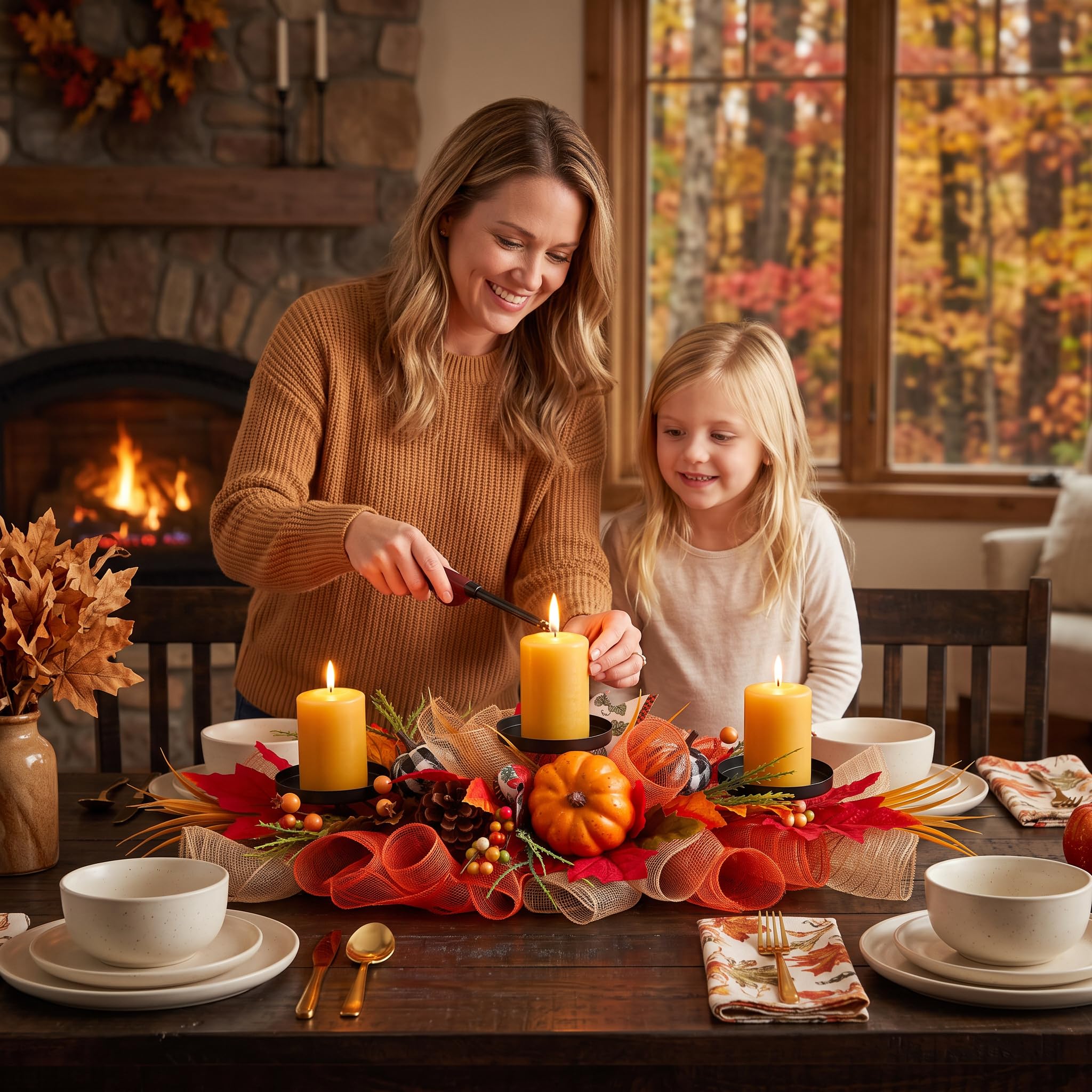 Decorazione da tavola autunnale, portacandele foglia d'acero arancione a 3 candele, 24x12 pollici