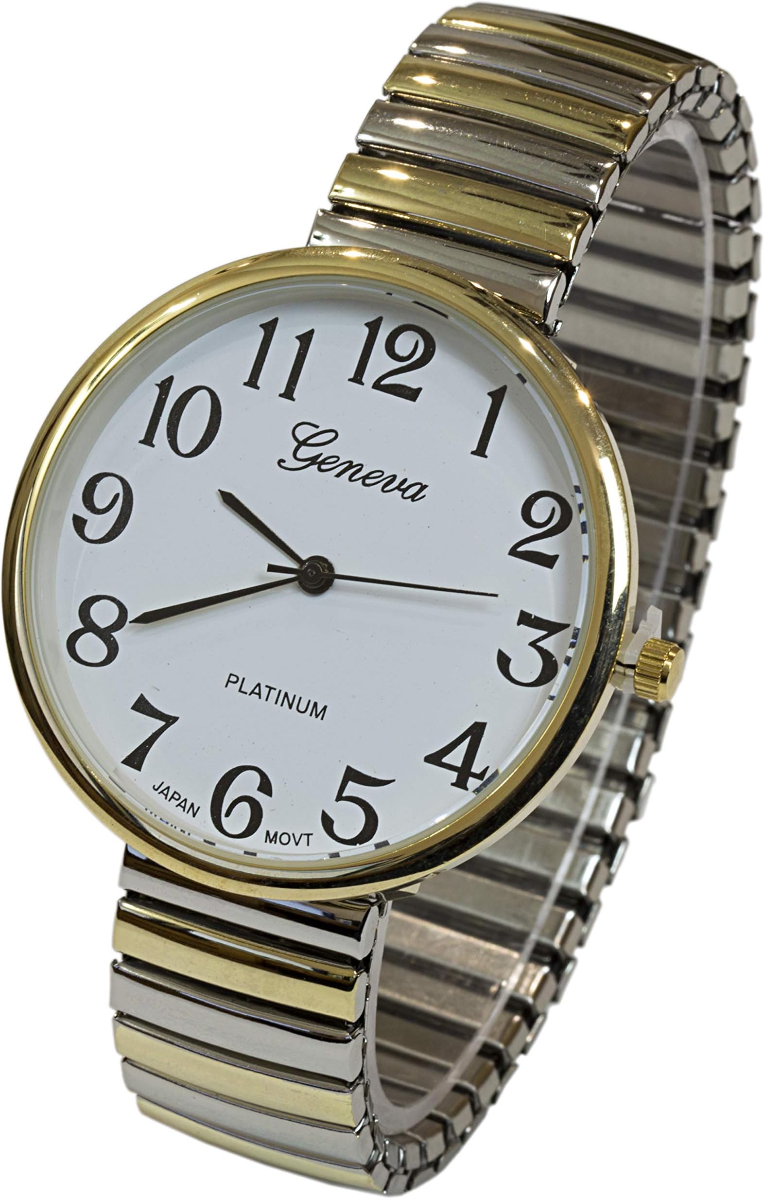 Super Large Face Easy to read Two Tone Stretch Band Watch
