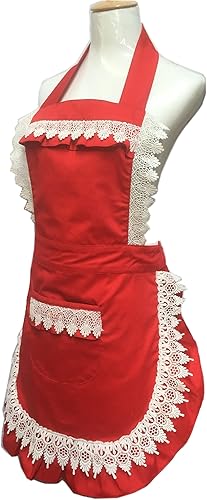 Miniatura 2 de Hyzrz Lindos Delantales Ajustables para Trabajo en Casa, Tienda, Cocina, para Mujeres y Niñas, con Bolsillo para Pasteles, para Regalo, Rojo