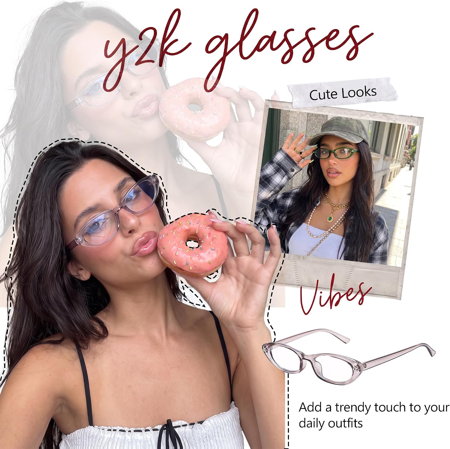 FancyPink Women's Y2K Blue Light Glasses,Retro Narrow Frame Cateye Glasses image 4