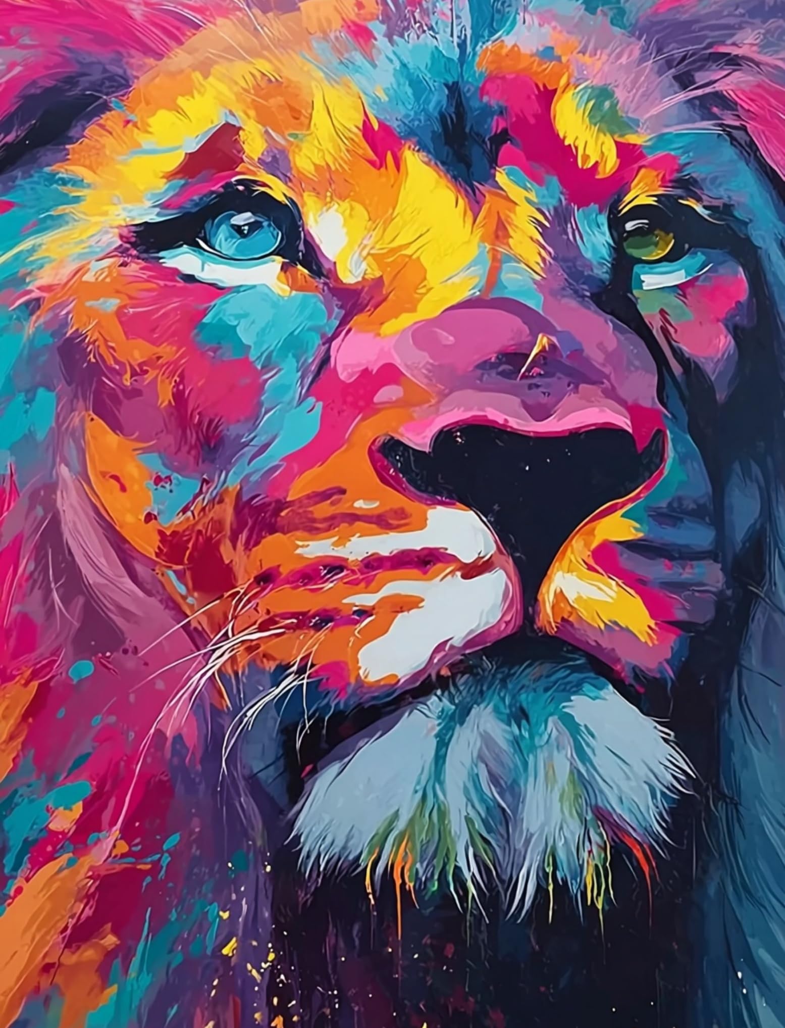 WANGWANGMIAO Paint by Numbers for Adults Colorful Lion- DIY Oil Painting Kits with Brushes and Acrylic Pigment, 16x20 inch Canvas，with Frame
