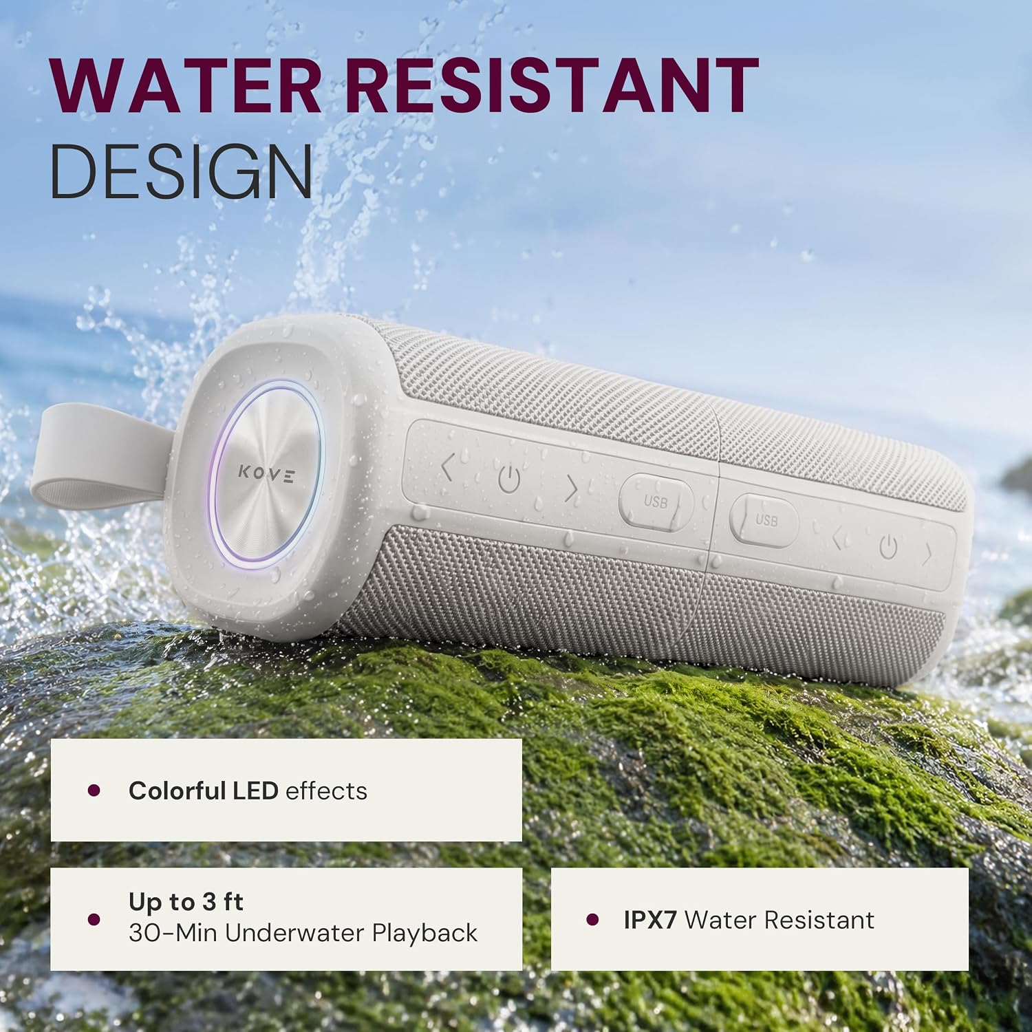 KOVE Kommuter Wireless Bluetooth Boombox - Dual Splittable IPX6 Rated Waterproof Bluetooth Speaker with 20W Loud Stereo Sound and Dual 1500mAh Li-ion Battery - Wireless Surround Sound (Concrete) thumbnail