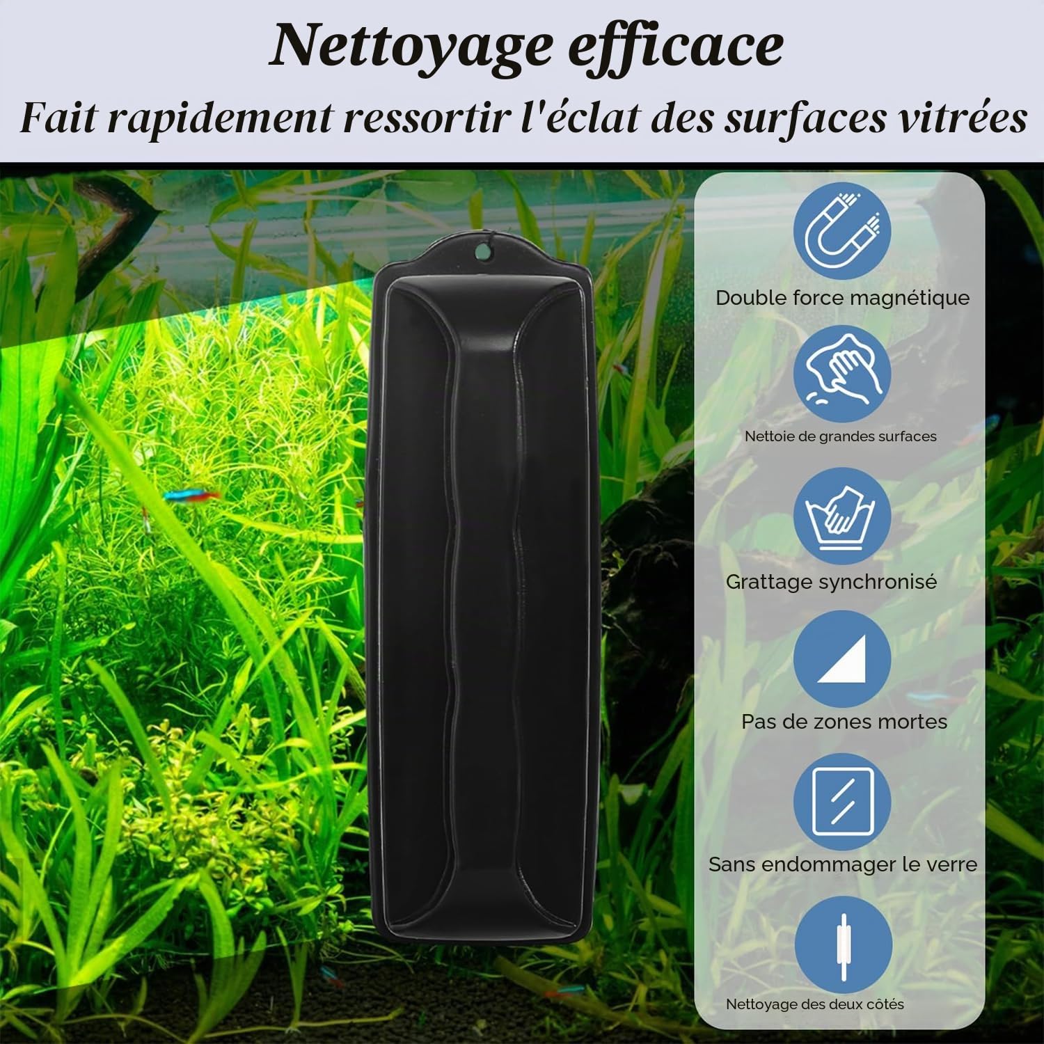 Aquarium Verre Brosse magnétique Forte Nettoyeur de vitre magnétique pour algues Nettoyeur de vitre magnétique pour Aquarium Convient pour Le Nettoyage du Verre d'une épaisseur de ≤10 mm