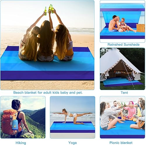Miniatura 8 de BYDOLL Manta de playa impermeable a prueba de arena, de gran tamaño, ligera, grande, manta de picnic para viajes, camping, senderismo, picnic