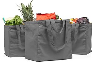 Reusable Canvas Grocery Bags 3pc: Washable Shopping Bags with Handles