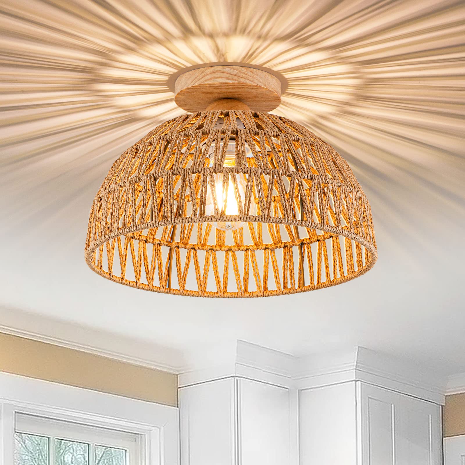 Rattan Ceiling Light Fixtures Boho Chandelier Rattan Flush Mount — free download
