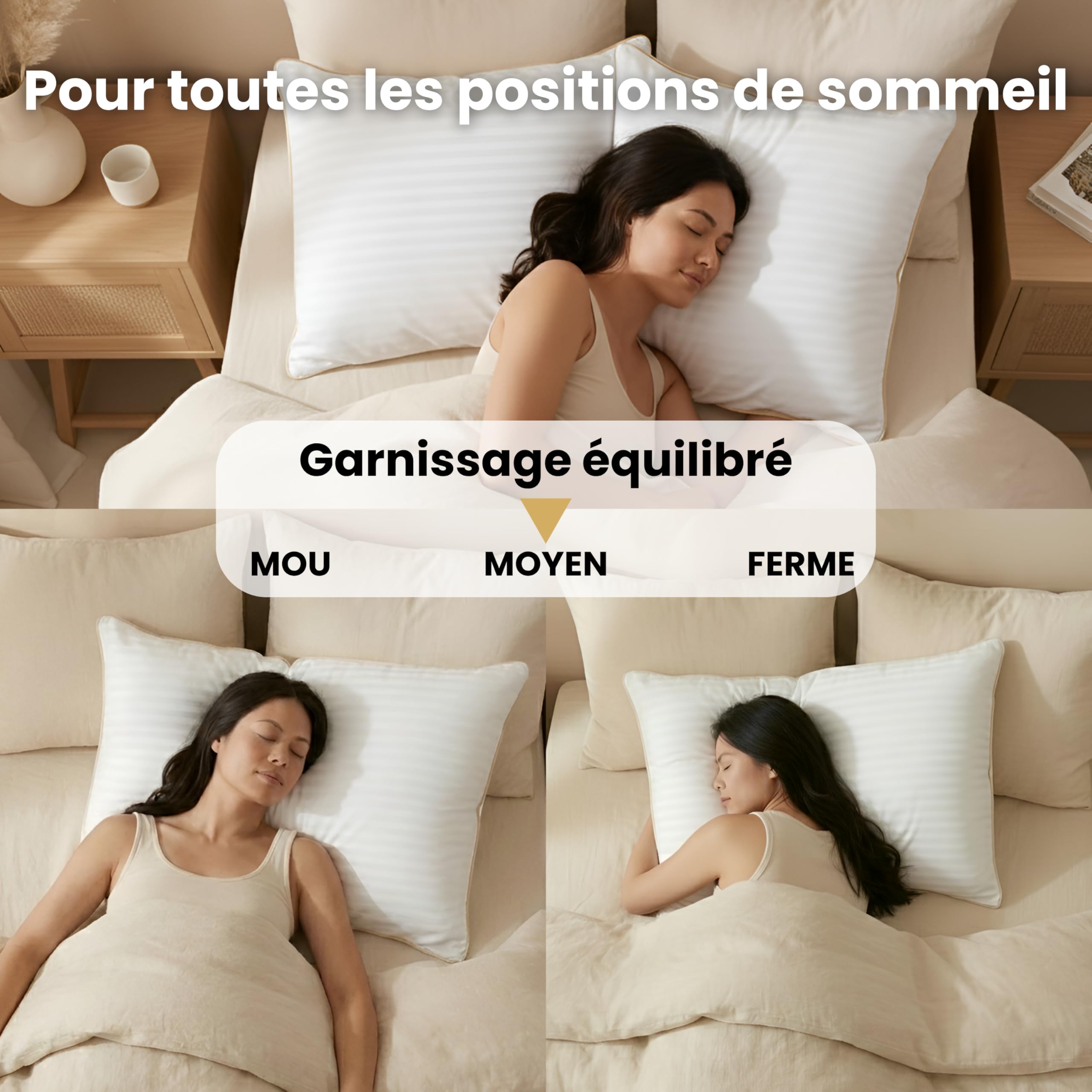 Oreiller Hôtel 50x70cm Lot de 2 - Coussin lit Moelleux & Doux | Coussin de lit adulte - Standing Hôtellerie Luxe - Respirant & Hypoallergénique - Certifié Oeko-Tex - Lavable en Machine