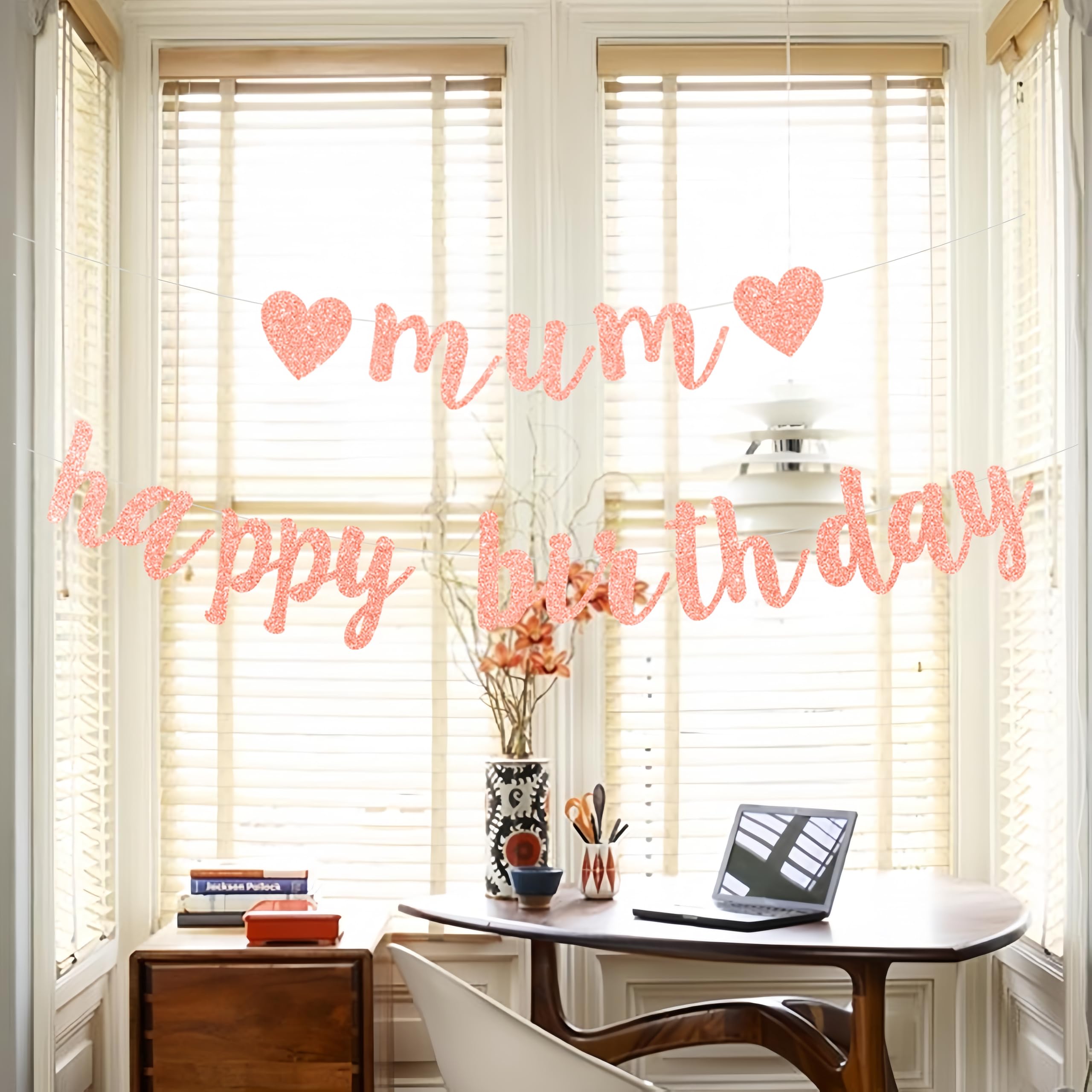 Mutter Geburtstag Banner – Rot-Gold Glitzer Dekoration – „Mum Happy Birthday“ Wimpelkette