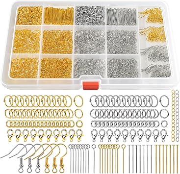 LEOBRO 1200PCS Jewelry Making Supplies, Jewelry Findings, with Jump Rings for Jewelry Making, Earring Hooks Earring Findings, Lobster Claw Clasps and Necklace Extenders
