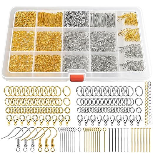 LEOBRO 1200PCS Jewelry Making Supplies, Jewelry Findings, with Jump Rings for Jewelry Making, Earring Hooks Earring Findings, Lobster Claw Clasps and Necklace Extenders