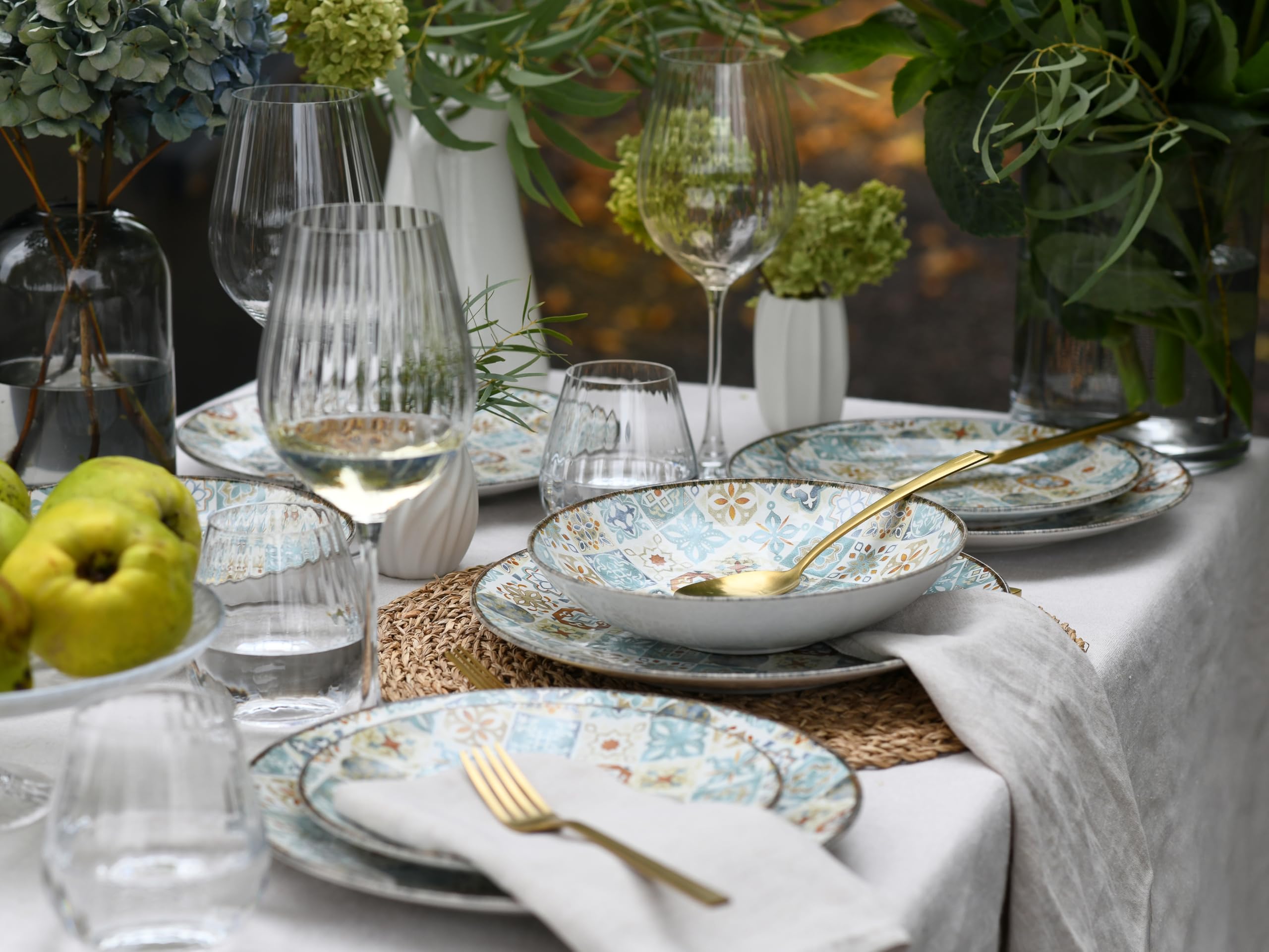 CreaTable, 24157, Serie Mosaik, 12-teiliges Geschirrset für 4 Personen, Teller Set aus Steinzeug, spülmaschinen- und mikrowellengeeignet, Made in Europe