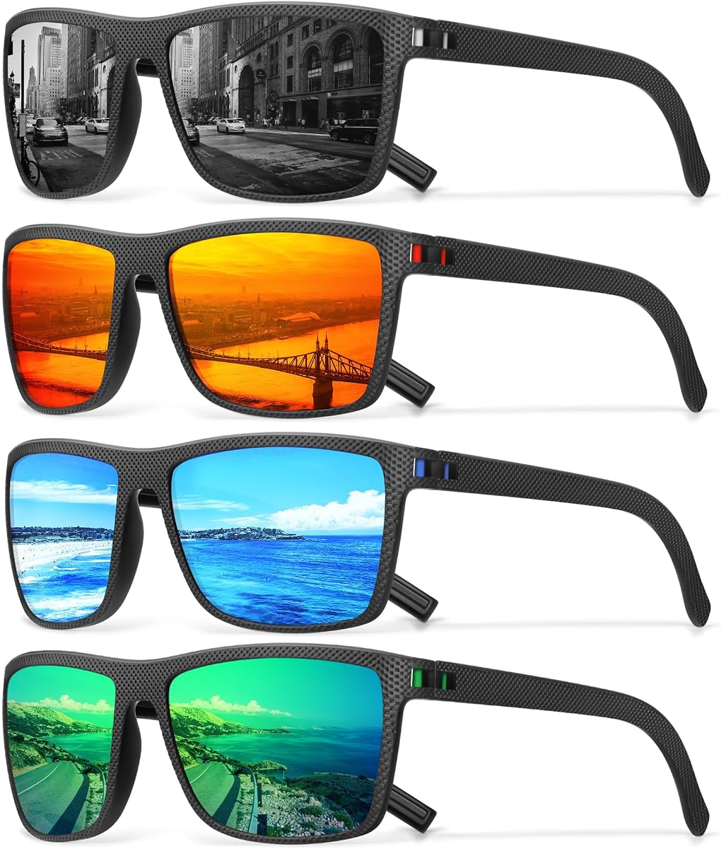 Square Polarized Sunglasses for Men Vintage Style Driving Travel Sun Glasses Lightweight Frame UV Protection Eyewear